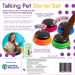 Talking Pet Starter Set box. Includes four recordable speech buttons. Includes instructional guide.