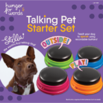 Hunger for Words talking pet starter set. A kit to teach your dog to speak using recordable buttons.
